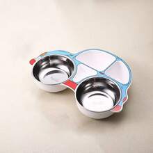 1pc Stainless Steel Cartoon Car Shaped Kids Divided Plate, Baby Feeding Bowl - Multicolor - View 8