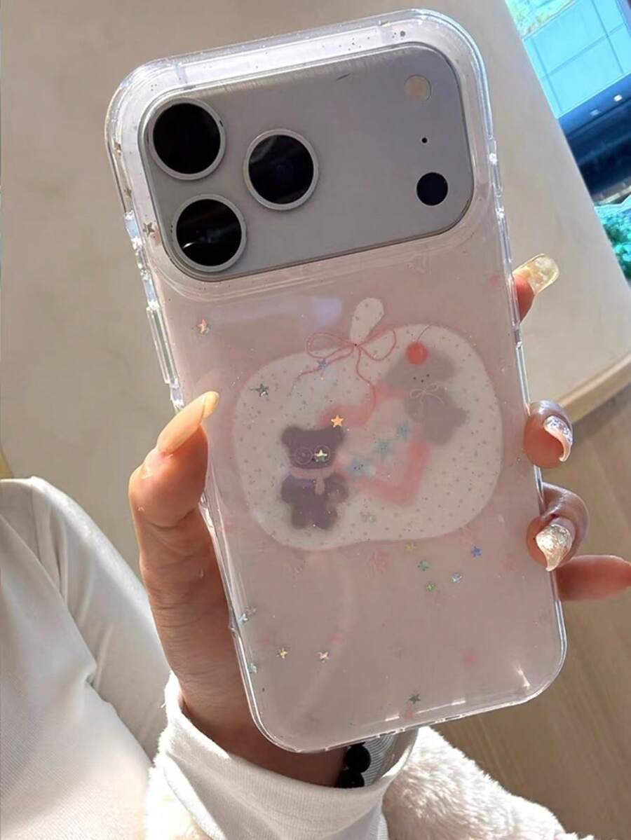 柔软硅胶小熊翅膀手机壳,兼容苹果 16/17 Pro Max/15 Pro,保护套兼容 14/13 系列,防震设计,女士适用 - 白色 - 查看 1