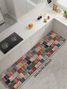 1 pieza Alfombra de gel de sílice para piso de cocina, estilo patchwork. La alfombra está compuesta de numerosas piezas cuadradas en varios colores y patrones, incluyendo rojo, azul, beige, verde y talla grande. - Multicolor - Ver 18