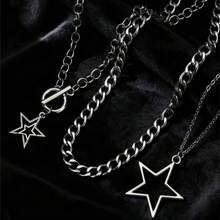3pcs/Set Vintage Gothic Style Statement Star Charm Chunky Chain Necklace Set For Women, Punk Style - Silver - View 3
