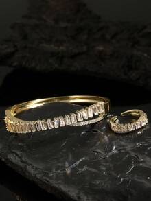 rakol Set de 2 piezas de anillo y pulsera con decoración asimétrica de circonita cúbica de moda - Dorado - View 4