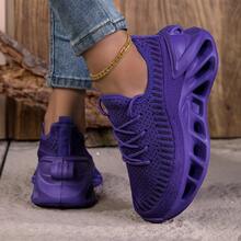 女士时尚百搭厚底舒适休闲运动鞋，简约休闲鞋 - 紫色 - 查看 8
