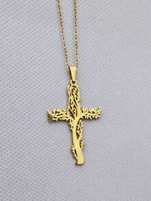 Dây chuyền mặt hình cây sự sống rỗng, thời trang và quyến rũ, làm bằng thép không gỉ, phụ kiện trang sức cho bé trai và bé gái, thích hợp cho các bữa tiệc, theo phong cách Châu Âu và Mỹ. - Dây chuyền Thánh giá Cây Sự sống - Xem 15