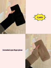 زوج من قفازات نصف الأصابع الفرائية، مزينة بفرو مزيف، تصميم متعدد الاستخدامات للرجال والنساء، مناسبة للطقس البارد، متوافقة مع الشاشات اللمسية، مصنوعة يدويًا، للمكتب والكتابة والطلاب والأنشطة الخارجية والرياضة والدراجات، هدايا للأصدقاء والعائلة في فصل الشتاء - متعدد الألوان - مشاهدة 12