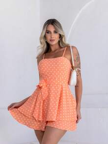 Basic Printed Jumpsuit With Padded Cups - Duna Premium - Aperol + White Powder - View 1