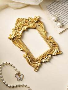 1pc Vintage Resin 3D Floral Pattern Gold Color Prop Photo Frame, Decor Accessory For Photography, Miniature House Decoration, Holiday Atmosphere 1J4P - Gold - View 4