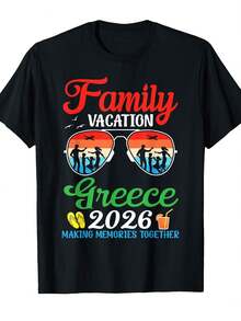 Family Vacation Greece 2026 Making Memories Together Trip T-Shirt | 100%, Regular Fit, Crew Neck, Sizes S-Xxxl, Casual Men's/Women'S Tops, Humorous Apparel, Durable Stitching, Perfect Gift For Birthdays, Christmas, Parties - 黑色 - 查看 1