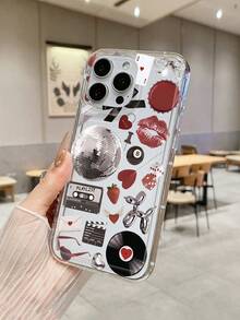 Y2K复古迪斯科球与嘴唇唱片混合印花透明软TPU手机壳，适合女孩日常使用，也可作为朋友礼物。兼容 11、13 Pro Max、15、17、17 Pro Max以及Galaxy S24 Ultra、S25 Ultra。 - 無色 - 查看 6