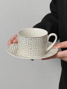 Cabin Kangaroo 北欧ins风几何图案陶瓷咖啡杯碟套装（1件）| 轻奢黑白迷宫设计下午茶杯 | 耐热奶茶杯，适用于家居、办公室、礼品 - 彩色 - 查看 12
