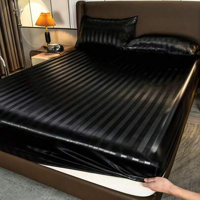 1pc Satin Fitted Sheet, Bedding, Fitted Sheet, Bed Cover, Silk Mattress Cover, Soft & Comfortable Bedroom Bedding, Fits Twin, Full, Queen, King Size Beds, No Filling Included