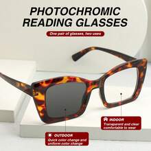 1pc Classic Square Photochromic Reading Glasses, Fashionable Light-Adjusting Function, Large Frame With Flexible Temples For Comfortable Fit, Convenient For Reading And Daily Indoor/Outdoor Use - Black - View 5