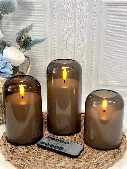 3pcs/Set Flameless ABS Resin Pillar Candles, Realistic Flickering LED Lights With Remote Control & Timer, Ideal For Living Room, Bedroom, Bathroom, Valentine's Day Decor, Battery Powered