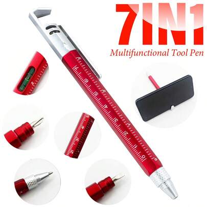 6-In-1 Multifunctional Tool Pen, With Ruler, Level, Ballpoint Pen, Stylus, Stand, Screwdriver And Slotted Screwdriver, Christmas Multifunctional Pen Tool, Small Tool Gift For Men, Dad