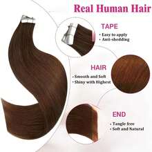 16 Inch Silky Straight Remy Human Hair Seamless Skin Weft Extensions, 20pcs #2 Dark Brown Soft Hair Weave - S4 - View 3