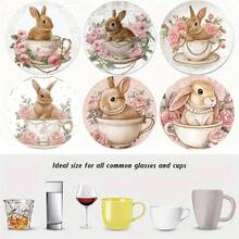 一套/4个/6个/300个复活节兔子和花卉图案印花硅胶粘土杯垫。适用于家居装饰、咖啡店、下午茶、餐厅装饰。也适用于主题派对和日常装饰。可作为礼物赠送。 - 彩色 - 查看 2