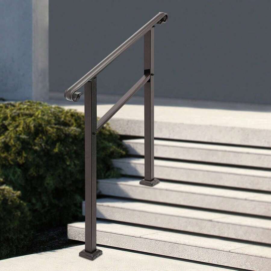 Handrails For Outdoor Carbon Steel Staircase Handrail 3-Step Handrail Dark Brown - 1 - View 1