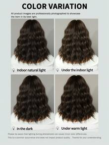 7JHH WIGS Tóc giả ngắn gợn sóng màu nâu sẫm pha be highlight dành cho nữ, dài ngang vai 14 inch, kiểu bob xoăn rẽ ngôi giữa, chất liệu sợi tổng hợp tự nhiên chịu nhiệt, thích hợp sử dụng hàng ngày, cosplay và dự tiệc. - Làm nổi bật màu be - Xem 8