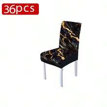 1/4/5/6/7/36pcs Minimalist Black & Gold Marble Pattern Chair Cover/Seat Cushion Set, Suitable For Indoor Home, Dining Room, Hotel, Ideal For Modern Daily Decor. Tablecloth Fits Square Dining Table, Elastic Chair Covers Are Washable. - Multicolor - View 15