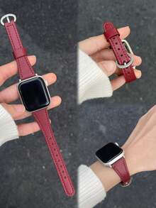 1 Pc Brown Golden Leather Loop Compatible With Apple Watch Band For Women 38mm 40mm 41mm 42mm 44mm 45mm 46mm 49mm , Strap Compatible With Apple Watch Link Series Ultra S10 9/8/7/6/5/4/3/2/1 SE - Rose Red - View 1