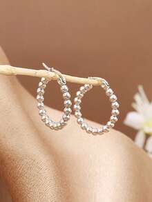 A Pair Of Fashionable Stainless Steel Bead Earrings For Women - Multicolor - View 2