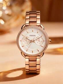 Fossil Women's Quartz Stainless Steel Watch, Round Dial, Stainless Steel Case - Crystal Glass Face, Suitable For Daily Wear In Various Occasions - Rose Gold - View 3