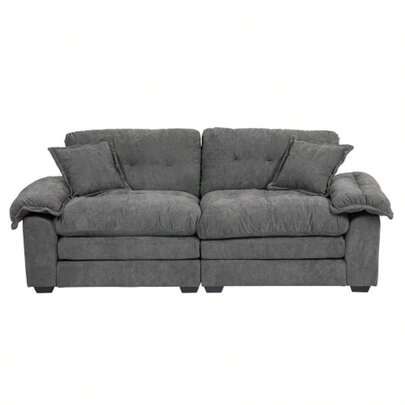Deep Two-Seater Sofa In Chenille Upholstery, 213 Cm Wide, With Double-Layer Cushions (Memory Foam + Pocket Springs) – Comfortable Two-Seater Sofa For Small Living Rooms, Apartments And Offices