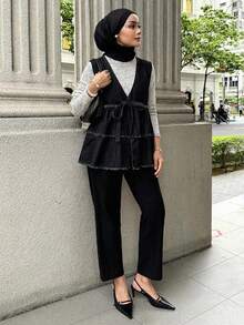 Livesso 女士休闲水洗牛仔无袖外套 - 藍色 - 查看 3