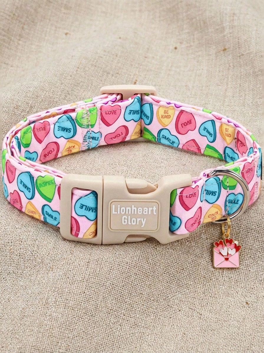 PETSIN Lionheart Glory 情人节狗狗项圈，彩色心形可调节柔软狗狗项圈，公母狗狗均适用，可爱宠物派对节日项圈 - 淺粉色 - 查看 1