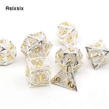 Asixsix 7 Pcs White Golden Dragon Metal Dice Hollow Metal Polyhedral Dice Set Suitable For Role-Playing RPG Board Game Card Game - Apricot - View 6