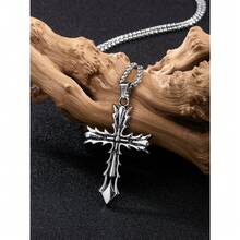 Unisex 1pc Vintage Gothic Style Cross Pendant Long Chain Necklace - Men Women Daily Casual Wear Jewelry, Easter/Graduation/Father's Day Gifting Accessory - 彩色 - 查看 5