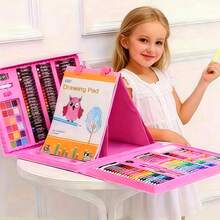 208pcs Art Supplies Set With Colored Pencils, Paint Brushes, Crayons, Markers, Acrylic Paint Markers, Acrylic Paint Set, Sketch Book & Drawing Pad For Kids - Hồng - Xem 8