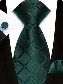 Men Tie Sets Classic Fashion Necktie Set With Cufflink For Business Party - Green - View 1