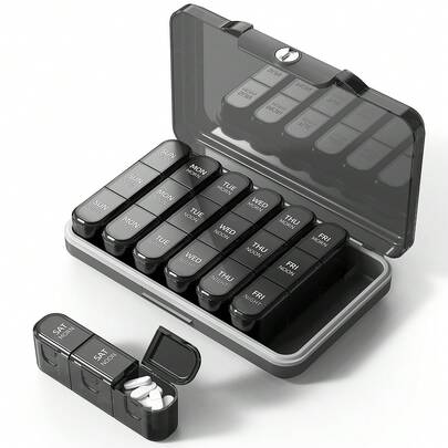 صندوق الأدوية لمدة 7 أيام - صندوق تخزين الأدوية ذو السعة الكبيرة 21 خلية - حاوية أقراص يومية 3 مرات - صندوق أدوية محمول مقاوم للغبار والرطوبة