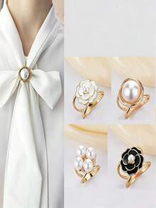 3pcs/Set Women's Fashion Gold Faux Pearl Silk Scarf Combination With Brooch, Versatile Scarf Clip, Scarf Holder Brooch - Scarf Buckle - View 14