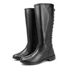 Women's Elegant Riding Boot, High Shaft, Lace-Up, Side Zipper, Soft And Comfortable, New Winter Collection - 黑色 - 查看 5
