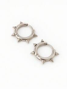 Punk Hoop Earrings With Metallic Spikes - Silver - Silver - View 6
