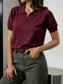 GIGOGOU New Polo Summer Women Kit Short Sleeves T Shirt Ladys Casual Tee Top - Red - View 4