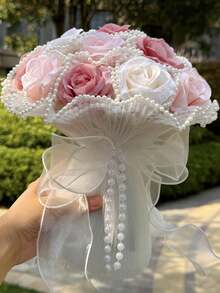 一款点缀珍珠的婚礼捧花，适合新娘婚礼、婚前派对和餐桌装饰，波西米亚风格，四季皆宜。 - 彩色 - 查看 10