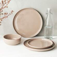 Richmount 12-Piece Plate Set, Stoneware Dinnerware Set For 4 People With Dinner Plates, Dessert Plates, Cereal Bowls, Microwave And Dishwasher - 棕色 - 查看 2