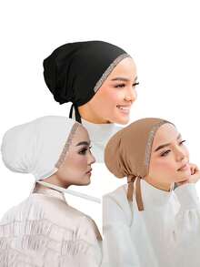 1pc Women's Solid Color Rhinestone Headband, Headscarf With Criss-Cross Front, Soft Modal Lining, Easy To Wear Hair Sleep Cap - Solid Color - View 11