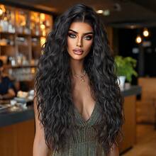 13X6 Lace Front Wigs Water Wave Extra Long Wigs With Baby Hair 30Inches Synthetic Fiber Imported From Japan Elastic Mesh Cap Suitable For All People Halloween,Costume Party Dress Up Daily Use, Family Gatherings,Festivals, Parties, Dressing Up Wigs, Valentine's Day - Black - View 1