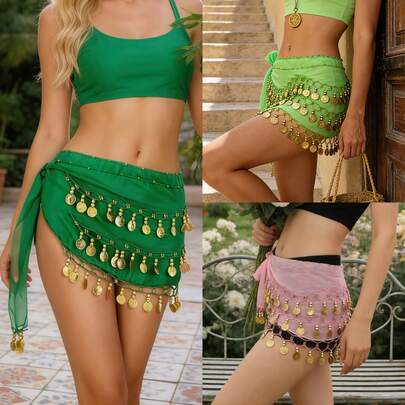 1pc Handmade Multi-Color Portrait Metal Cloth Waist Skirt, Decorative Belly Dance Skirt With Slightly Distressed Effect, Anchor Design, Suitable For Stage Performance. Bohemian, Retro, Party, Nightlife, Beach Outfit, Festival Clothing And Accessories