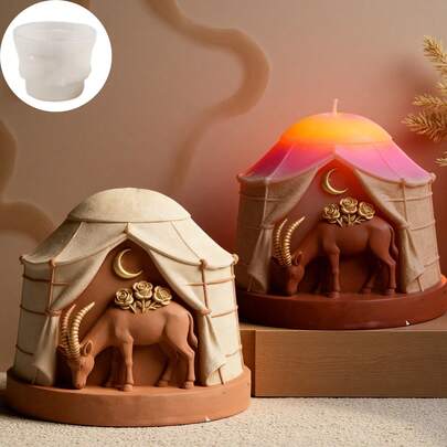 Mongolian Yurt Silicone Mold For Scented Candle & Diffuser Making, DIY Moon & Antelope Decoration, Reusable Craft Mold For Gypsum Wax, Home Decor, Room Aroma, Gift Making