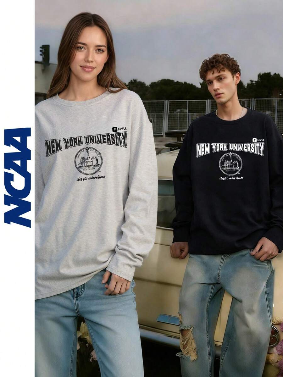 Passende Outfits für Paare, unisex Langarm T-Shirts mit Vorder- und Rückseiten-Druck, lässiger Streetwear und College-Stil, geeignet für Jung und Alt, Frühling, Sommer, Herbst, Geschenke für Freund, Freundin, Ehemann, Ehefrau, Jahrestag - Hellgrau - Übersicht 1