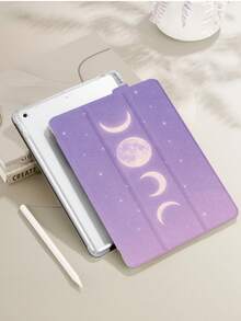 1pc Purple Toned Moonlight & Starry Sky Pattern Flat Tablet Protective Case, Compatible With IPad 10.2 Inch 2021/2020 IPad 10th/9th/8th Gen, IPad (A16) 11 Inch 11th Generation 2025, Compatible With Samsung Galaxy Tab A8 10.5 Inch 2022, Tablet Protective Cover With Pencil Slot, Supports Auto Sleep/Wake Cover, Ramadan - Multicolor - View 6
