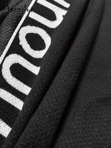 1件女士字母连帽衫休闲简约日常柔软针织保暖开衫长袖黑色 - 黑色 - 查看 7