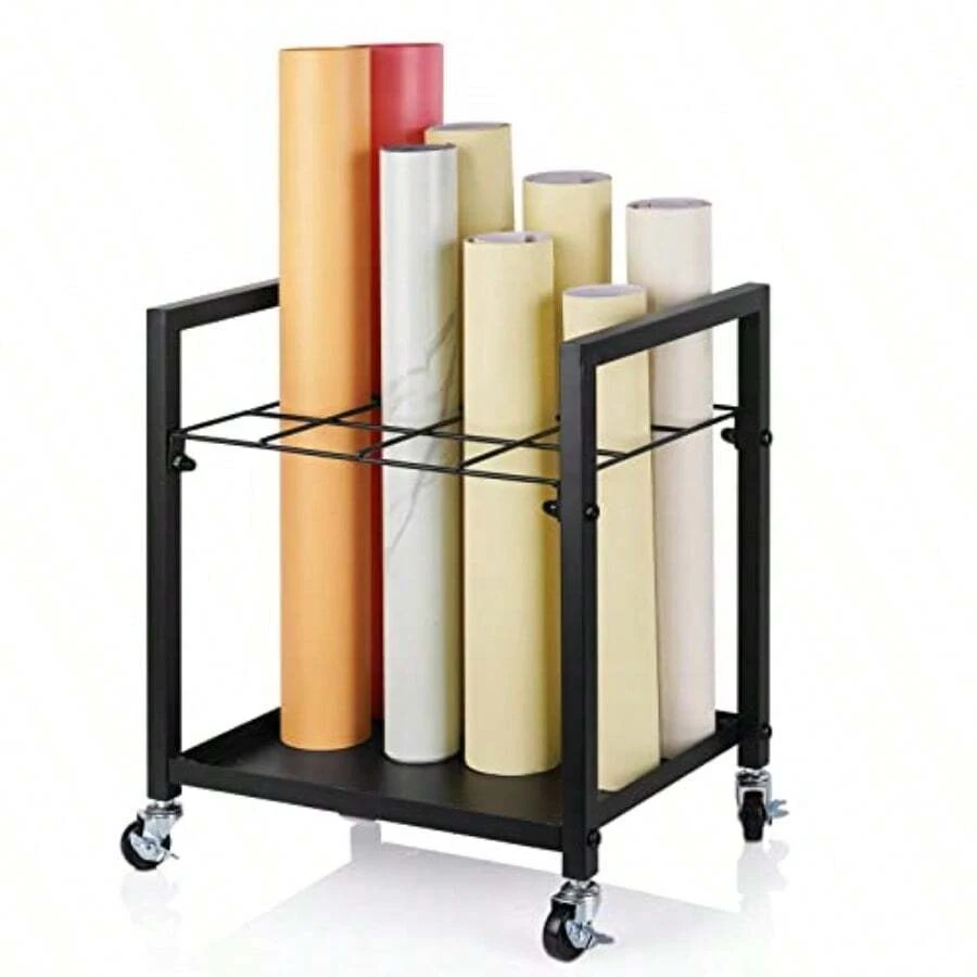 Blueprint Storage Rack Blueprint Holder Metal Blueprint Storage Cart with Wheels 12 Slots Roll File Holder for Home Office School to Storage Blueprint Poster Architectural Plan - Negro 12 ranuras - Ver 1