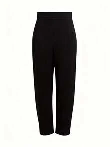 Solid Color Loose Casual Drawstring Pants, Fashionable Side Pockets Design Trousers, Women Black - Black - View 4