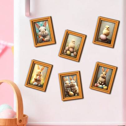 6pcs/Set Easter Refrigerator Magnets, Cute Rabbit, Chick, And Easter Egg Patterns, Suitable For Kitchen Refrigerator Decoration, Spring Holiday Party Supplies, And Home Decor Gifts.