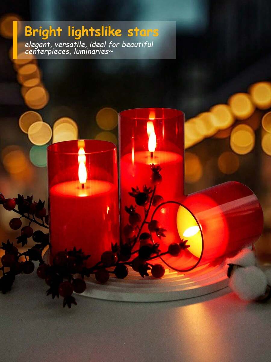 Three Realistic Flameless LED Candle Lights, Battery Powered, With Timer And Remote Control, Suitable For Home Décor, Holiday Party Decorations, Valentine's Day, Gifts, Table Decorations, And Wedding Decorations.